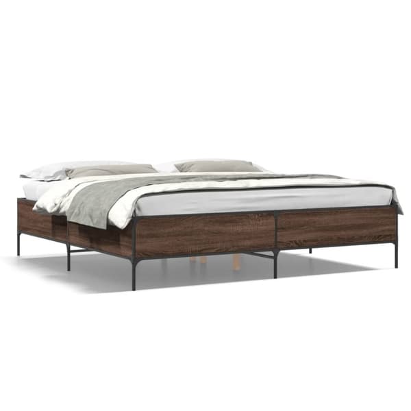 sengeramme 200x200 cm konstrueret træ og metal brun egetræ