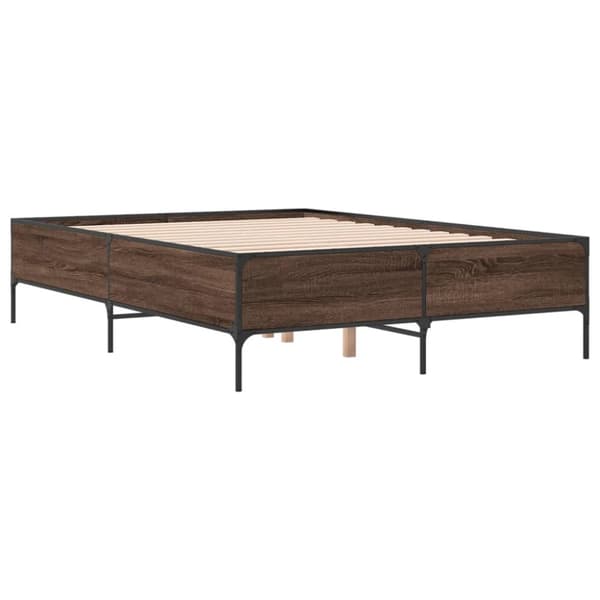 sengestel 140x190 cm konstrueret træ og metal brun egetræsfarve
