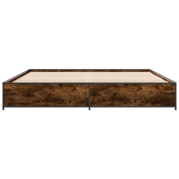 sengestel 200x200cm konstrueret træ og metal røget egetræsfarve
