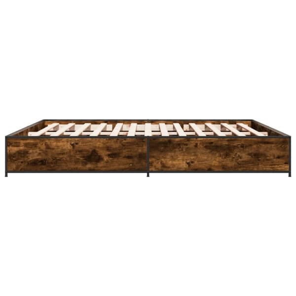 sengestel 200x200cm konstrueret træ og metal røget egetræsfarve