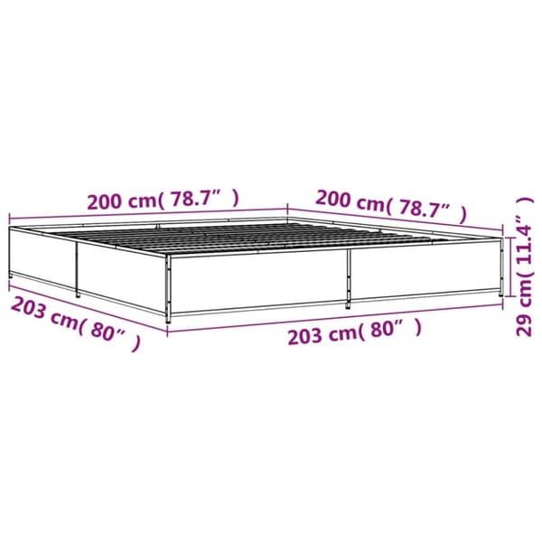 sengestel 200x200cm konstrueret træ og metal røget egetræsfarve