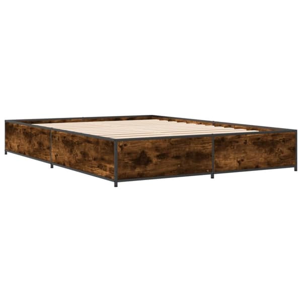 sengestel 150x200cm konstrueret træ og metal røget egetræsfarve