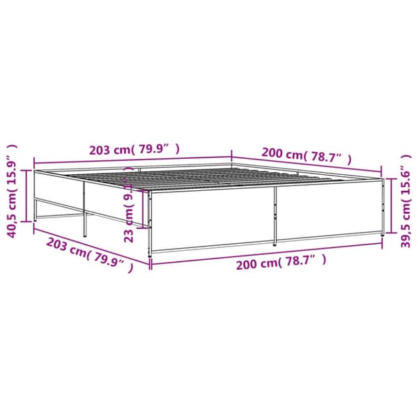 sengestel 200x200 cm konstrueret træ og metal grå sonoma-eg