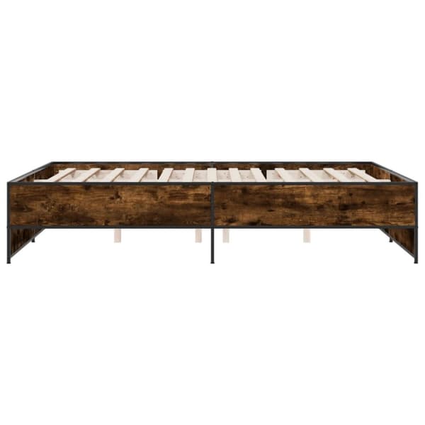 sengestel 160x200cm konstrueret træ og metal røget egetræsfarve