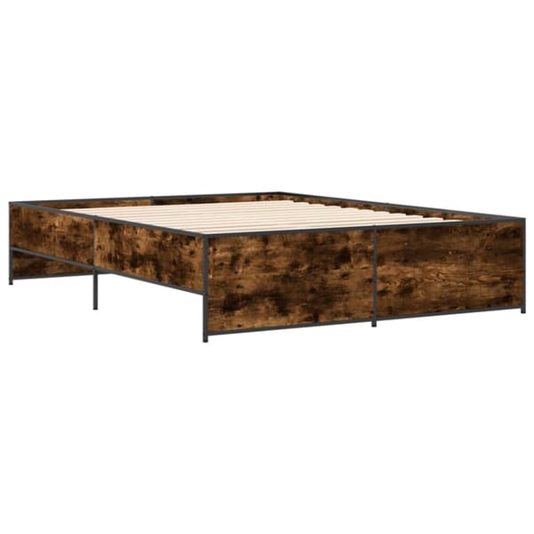 sengestel 160x200cm konstrueret træ og metal røget egetræsfarve
