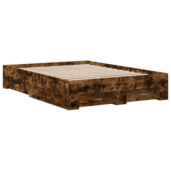 sengeramme med skuffer 120x190 cm konstrueret træ røget eg