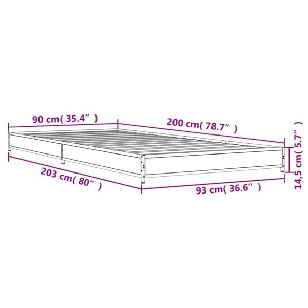 Sängynrunko ruskea tammi 90x200 cm tekninen puu ja metalli