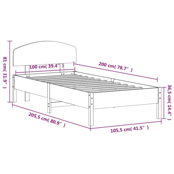 Sängram utan madrass vaxbrun 100x200 cm massiv furu