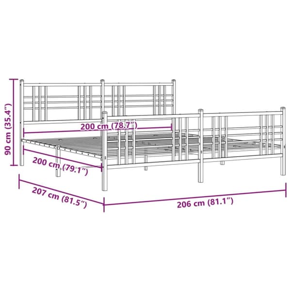 sengeramme med sengegavl og fodgærde 200x200 cm metal hvid