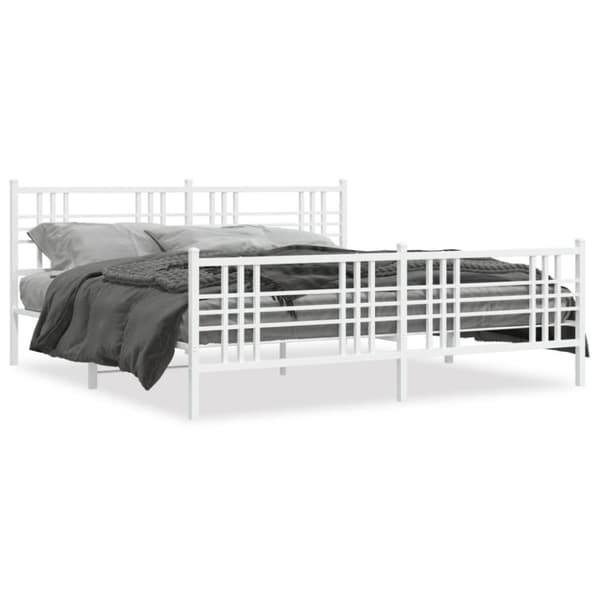 sengeramme med sengegavl og fodgærde 200x200 cm metal hvid