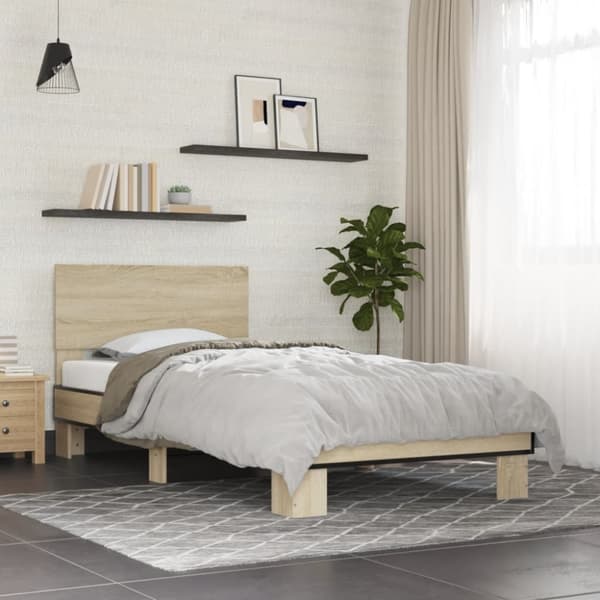 sengeramme 75x190 cm konstrueret træ og metal sonoma-eg