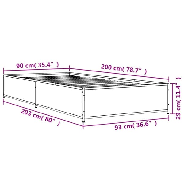 sengeramme 90x200 cm konstrueret træ og metal grå sonoma-eg