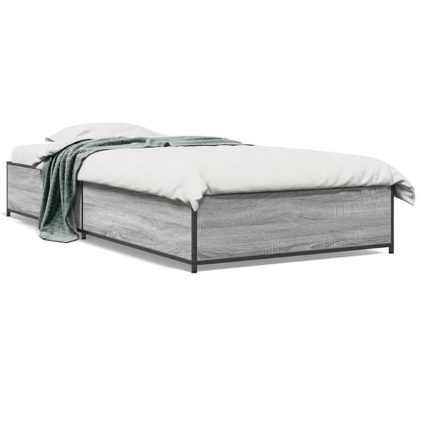 sengeramme 90x200 cm konstrueret træ og metal grå sonoma-eg