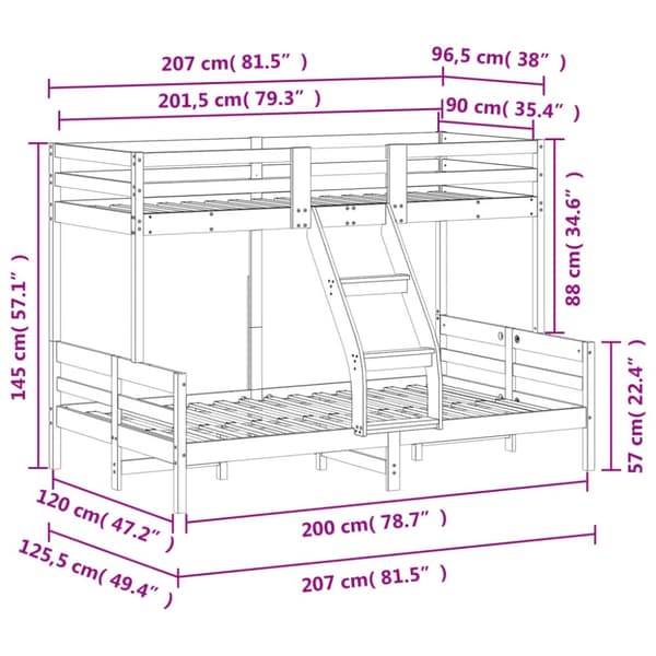 Våningssäng 90x200/120x200 cm vit massiv furu