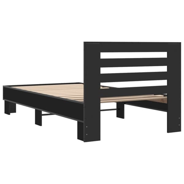 Sängynrunko musta 90x200 cm täysi puu ja metalli