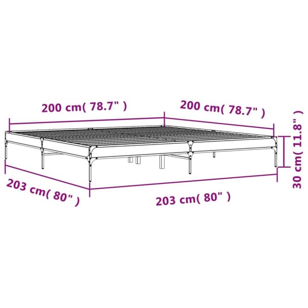 sengestel 200x200 cm konstrueret træ og metal grå sonoma-eg