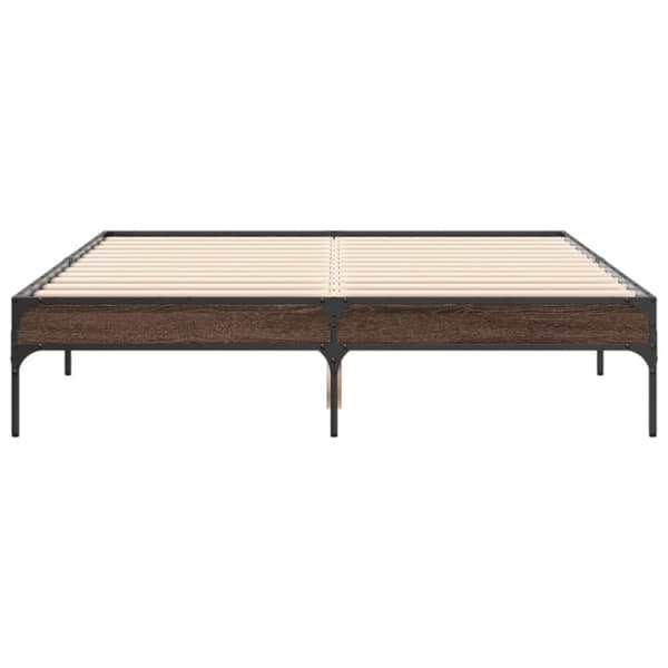 sengestel 135x190 cm konstrueret træ og metal brun egetræsfarve