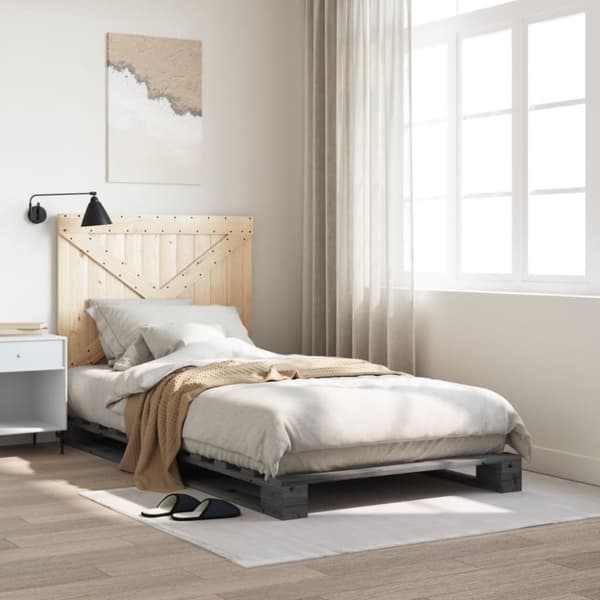 sengeramme med sengegavl 100x200 cm massivt fyrretræ grå