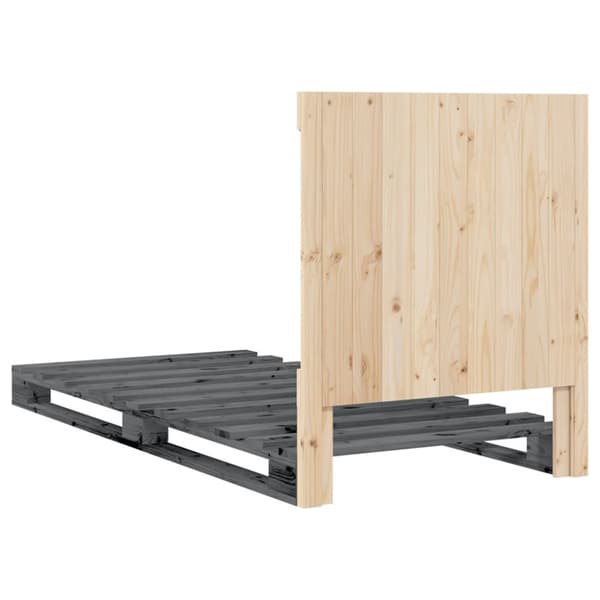 Sängynrunko sängynpäädyllä harmaa 90x200 cm täysi mänty