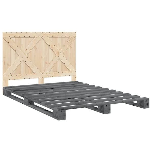 sengeramme med sengegavl 160x200 cm massivt fyrretræ grå