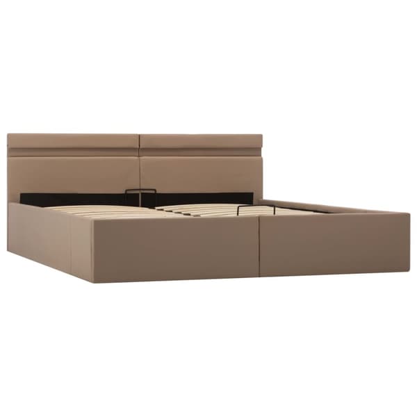 hydraulisk opbevaringsseng LED 160x200 cm kunstlæder cappuccino