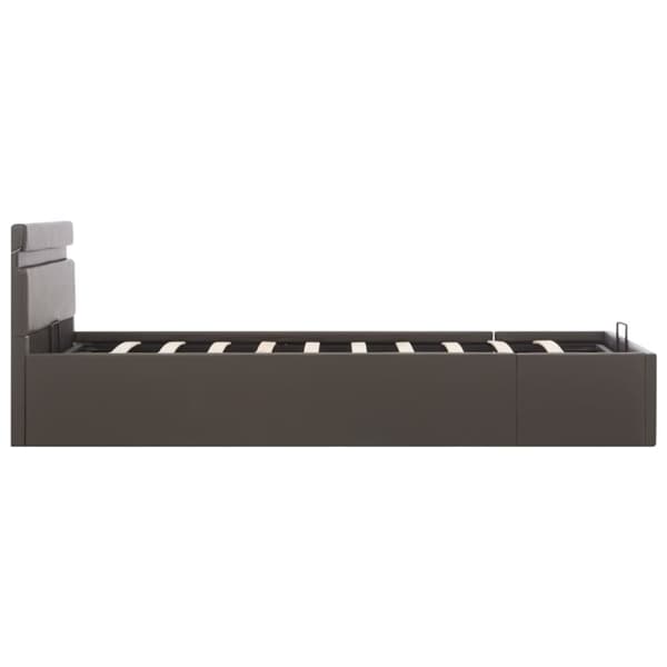 hydraulisk opbevaringsseng med LED 140x200 cm kunstlæder grå