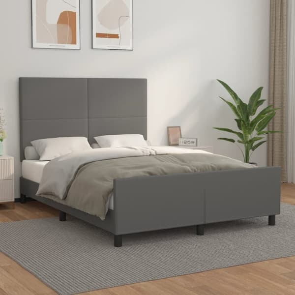 sengeramme med sengegavl 140x190 cm kunstlæder grå