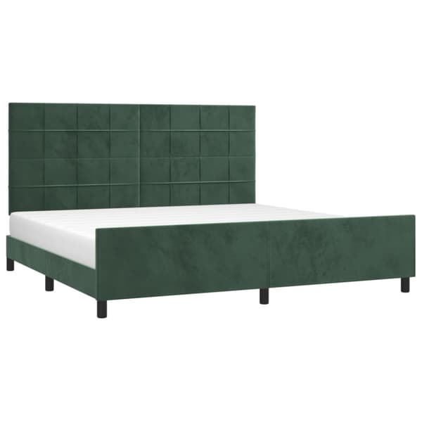 sengeramme med sengegavl 200x200 cm fløjl mørkegrøn
