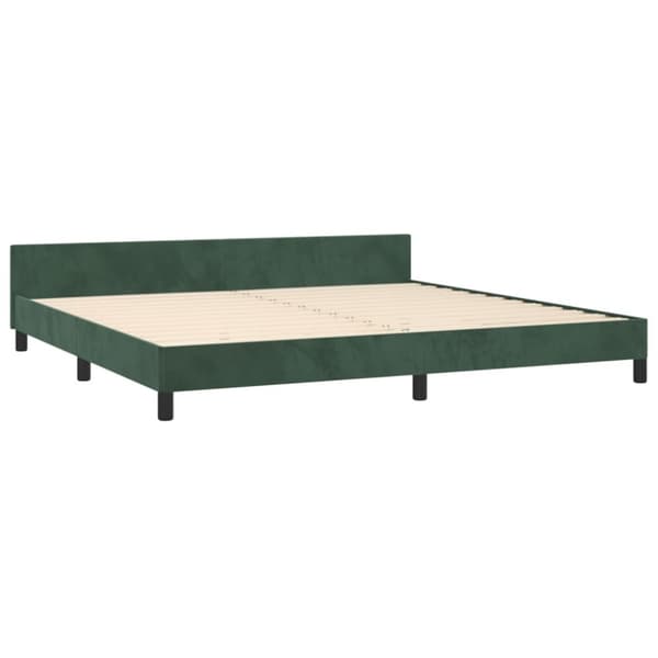 sengeramme med sengegavl 200x200 cm fløjl mørkegrøn