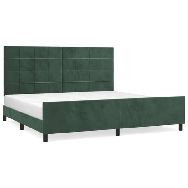 sengeramme med sengegavl 200x200 cm fløjl mørkegrøn