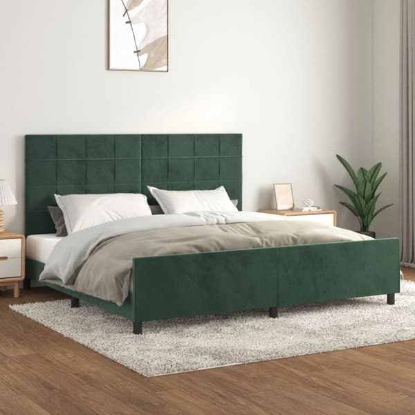 sengeramme med sengegavl 200x200 cm fløjl mørkegrøn