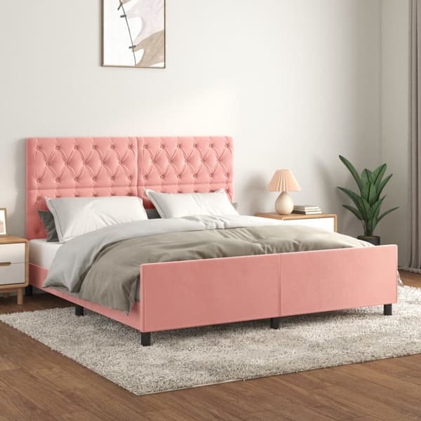 sengeramme med sengegavl 160x200 cm fløjl pink
