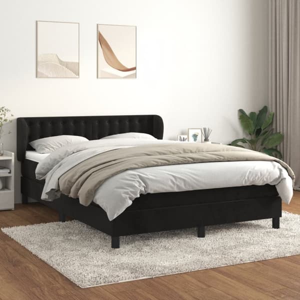 Ramsäng med madrass svart 140x190 cm sammet