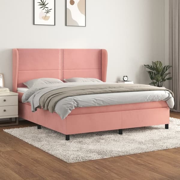 Ramsäng med madrass rosa 160x200 cm sammet