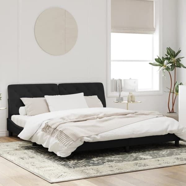 sengeramme med LED-lys 180x200 cm velour sort