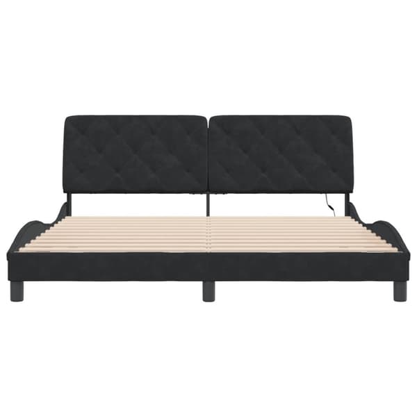 sengeramme med LED-lys 180x200 cm velour sort