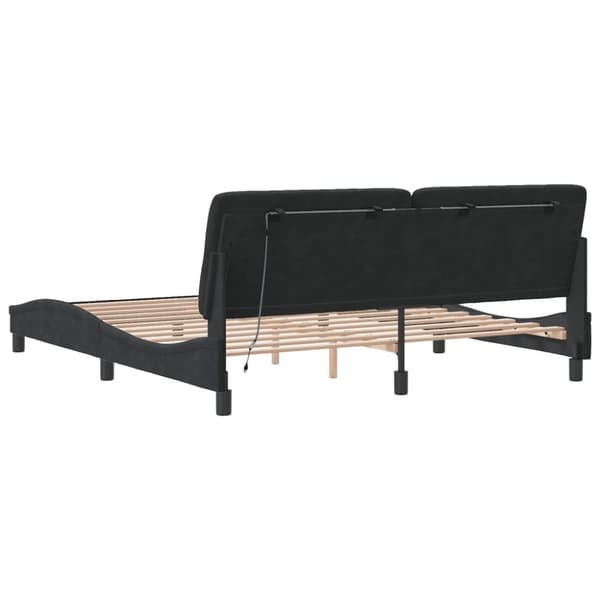 sengeramme med LED-lys 180x200 cm velour sort