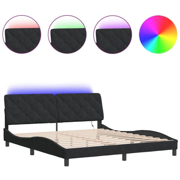 sengeramme med LED-lys 180x200 cm velour sort