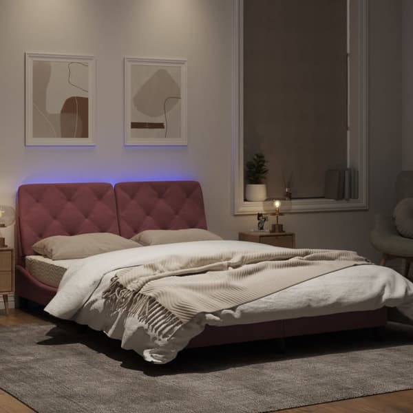 Sängram med LED-belysning rosa 140x200 cm sammet