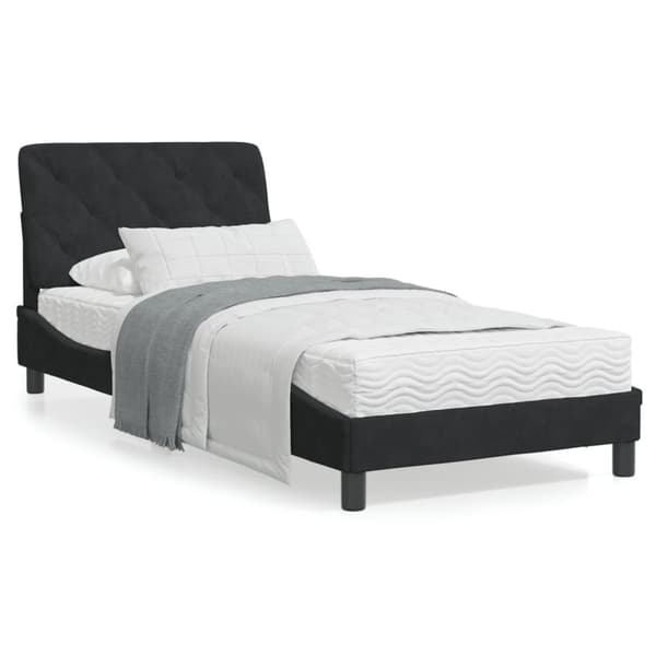 sengeramme med sengegavl 90x200 cm fløjl sort