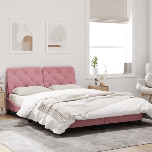 Sängram med huvudgavel rosa 140x190 cm sammet