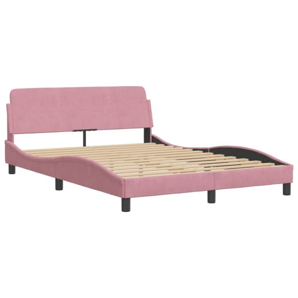Sängram med huvudgavel rosa 140x190 cm sammet
