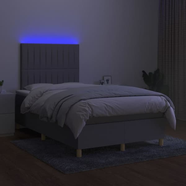 Ramsäng med madrass & LED ljusgrå 120x190 cm tyg