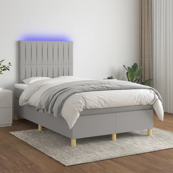 Ramsäng med madrass & LED ljusgrå 120x190 cm tyg