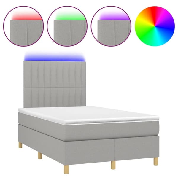Ramsäng med madrass & LED ljusgrå 120x190 cm tyg