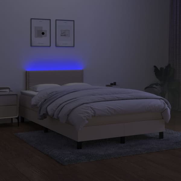 kontinentalseng med LED-lys 120x190 cm stof cremefarvet