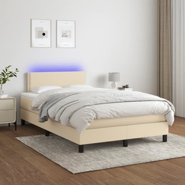 kontinentalseng med LED-lys 120x190 cm stof cremefarvet
