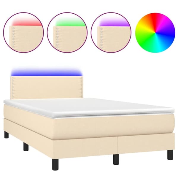 kontinentalseng med LED-lys 120x190 cm stof cremefarvet