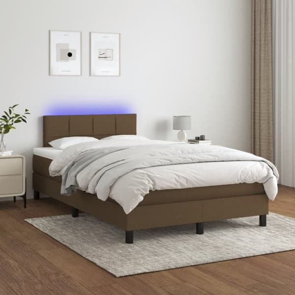 Ramsäng med madrass & LED mörkbrun 120x190 cm tyg
