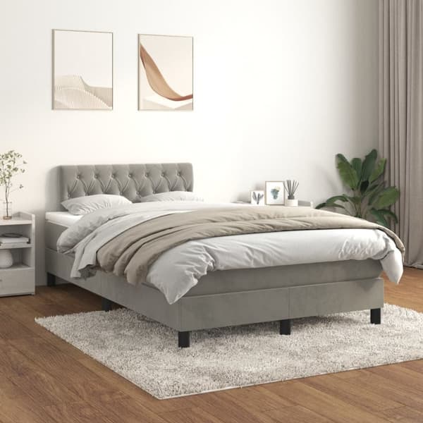 Ramsäng med madrass ljusgrå 120x190 cm sammet